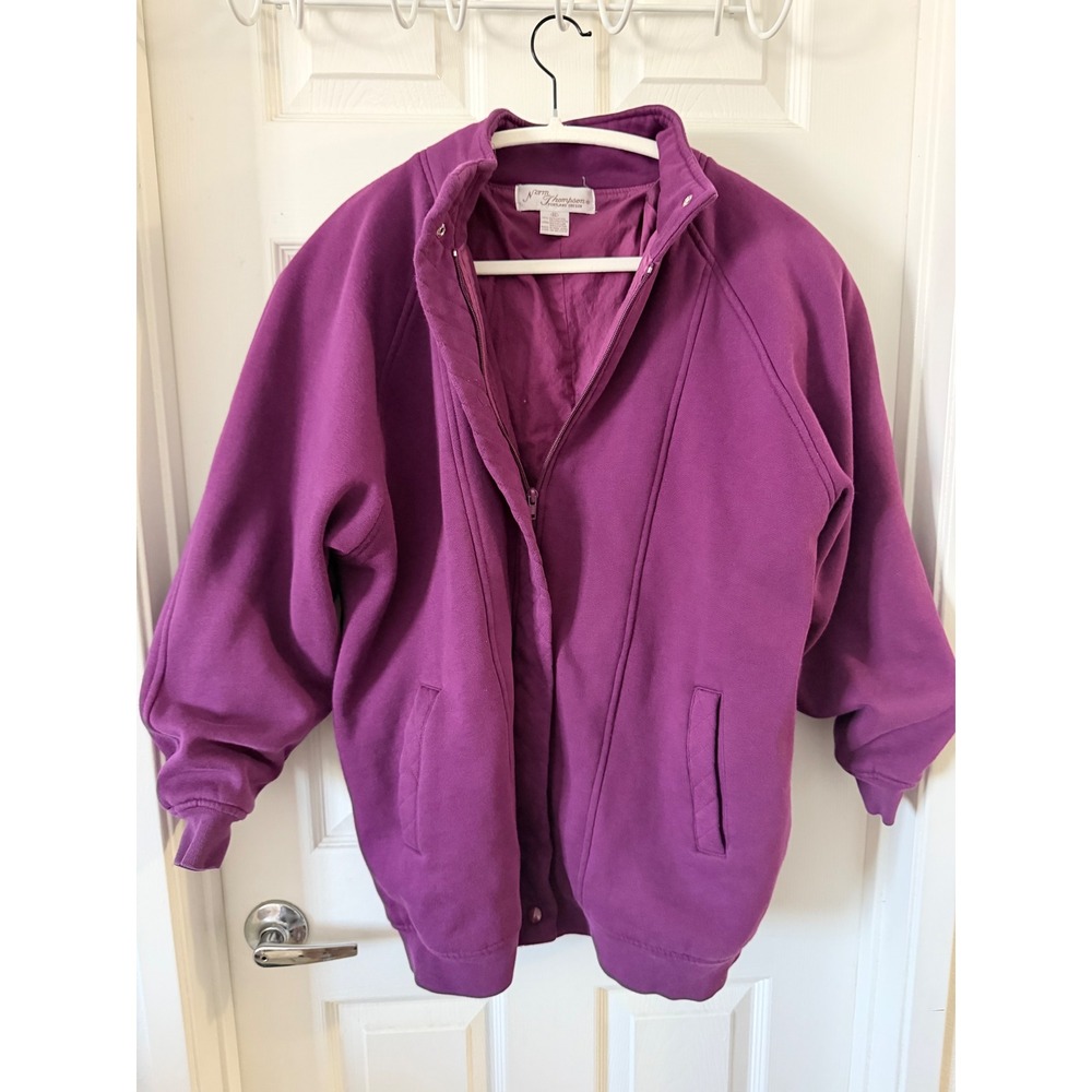 Norm Thompson Magenta Purple Full Zip Fleece Jacket Vintage Oversized XL